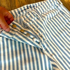 High Rise- Button Fly- striped blue jeans